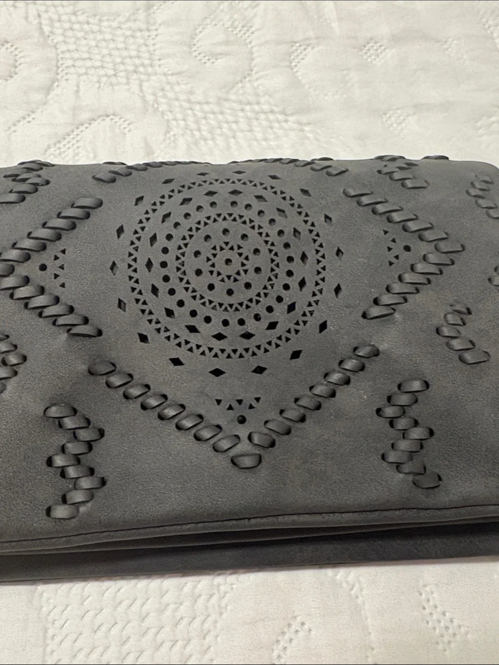 Free people Perforated Fold-Over Clutch - Charcoal Gray